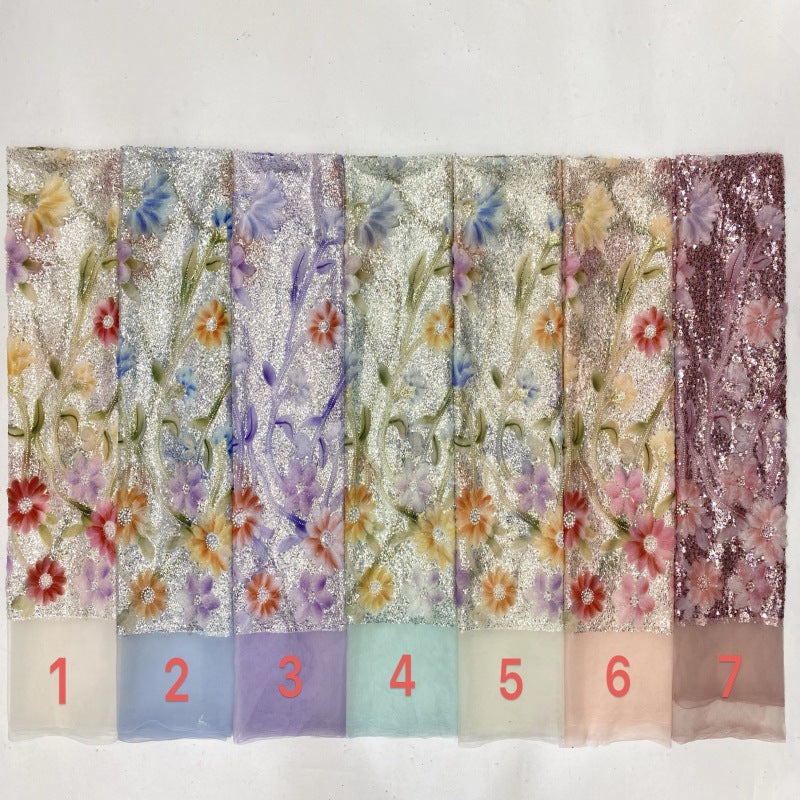 Printed Ribbon Bugle Bead & Sequin Fabric — fabric photo 5