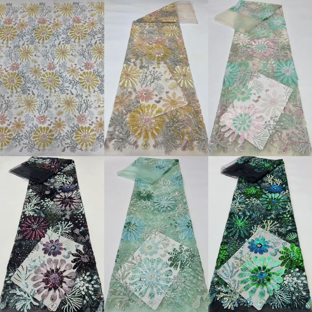 Botanical Multicolor Sequin Embroidered Fabric — fabric photo 2