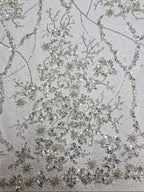 2/3/5 mm Crystal-Look Sequin & Silver-Bead Embroidered Bridal Fabric — fabric photo 5