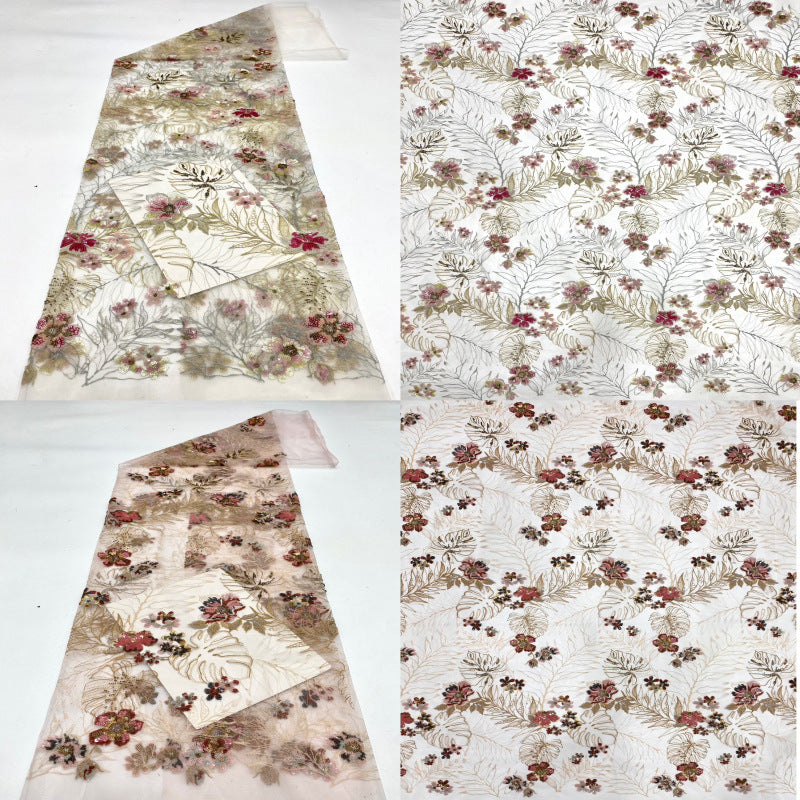 Multicolor Thread Bead and Mixed Sequin Embroidery Fabric — fabric photo 5
