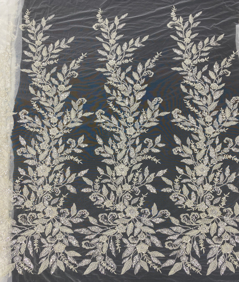 Botanical Bead & 3/5 mm Sequin Embroidered Fabric — fabric photo 6