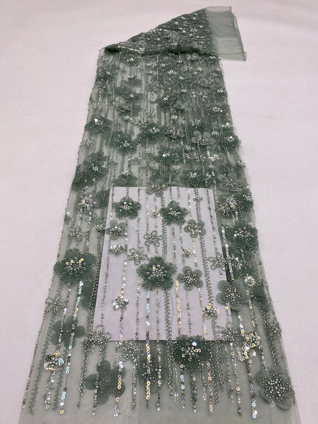 Sequin & Bubble-Bead Embroidered Bridal Fabric – Design 91903 — fabric photo 3