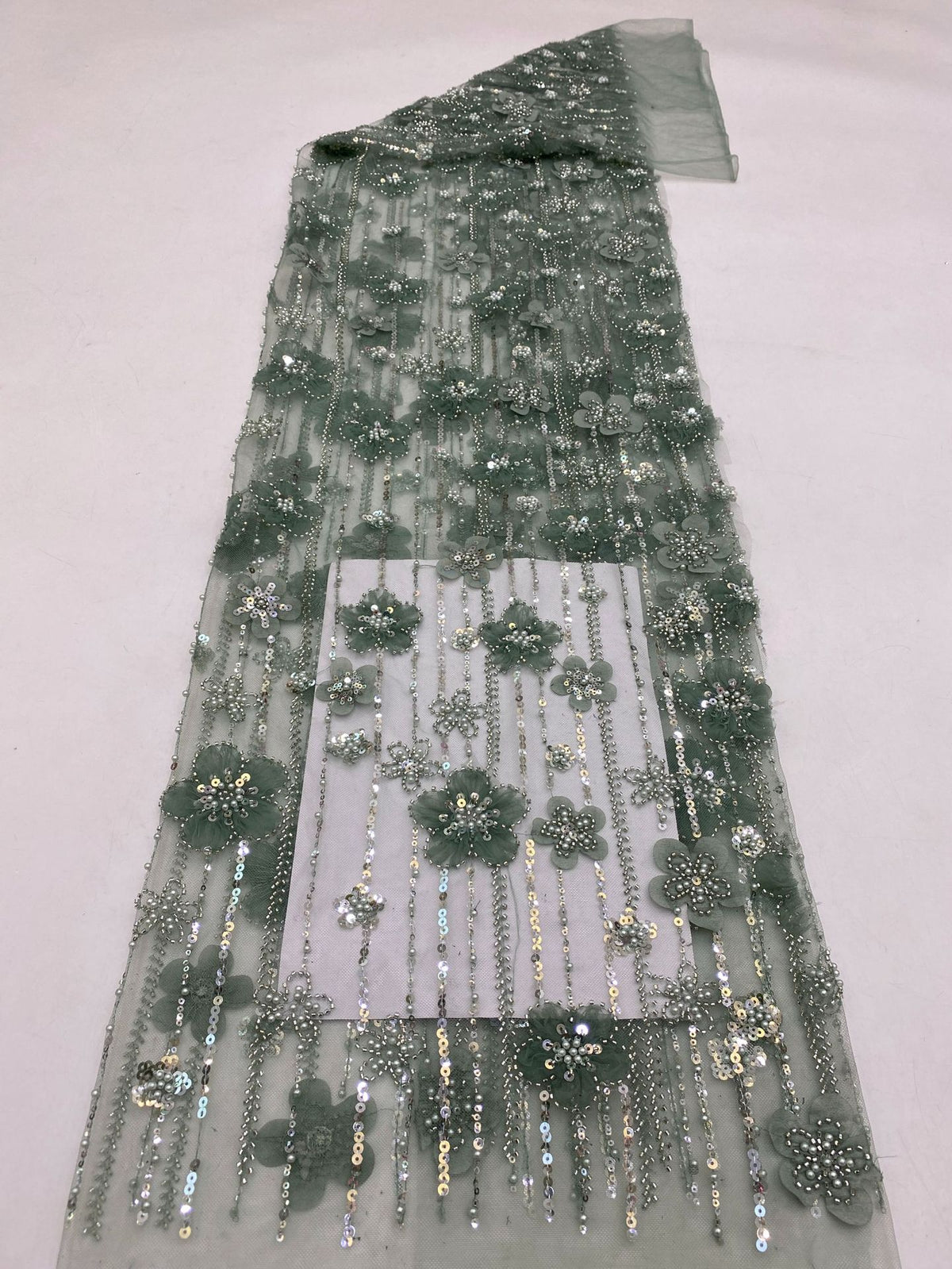 Sequin & Bubble-Bead Embroidered Bridal Fabric – Design 91903 — fabric photo 3