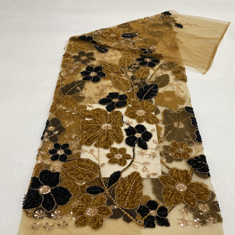 Two-Tone Rope Bead & Sequin Embroidery Fabric — fabric photo 3