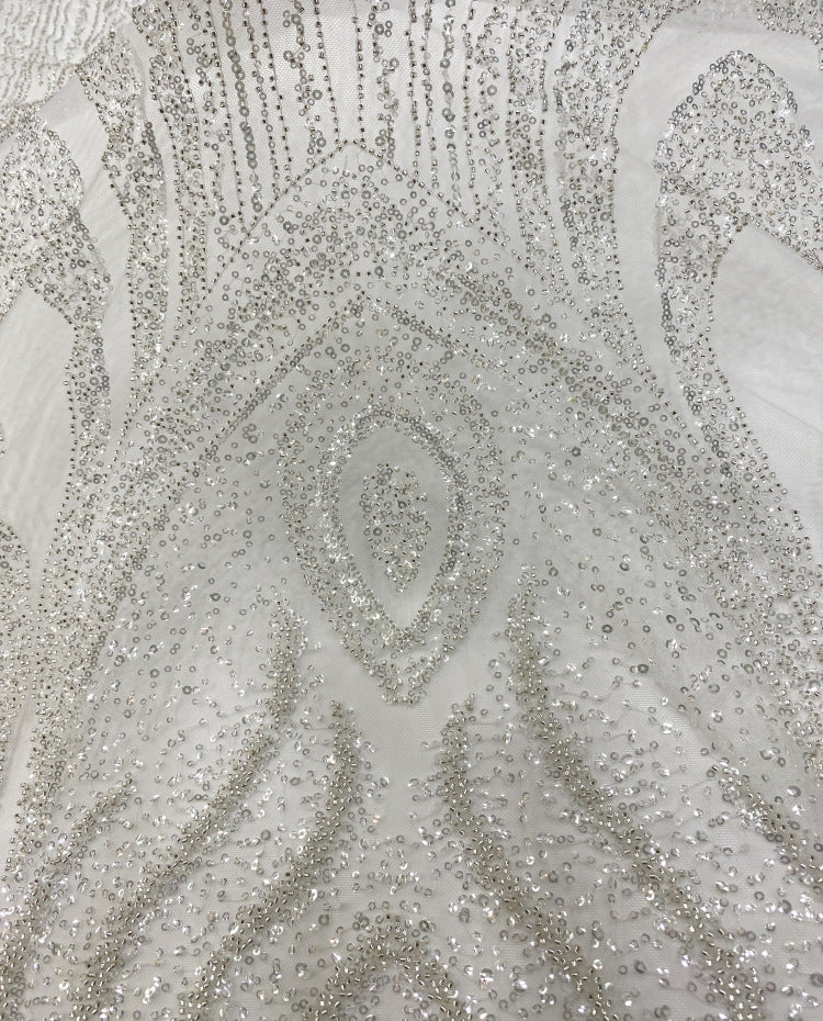 European-Style Large Floral Bead & Sequin Fabric — fabric photo 3