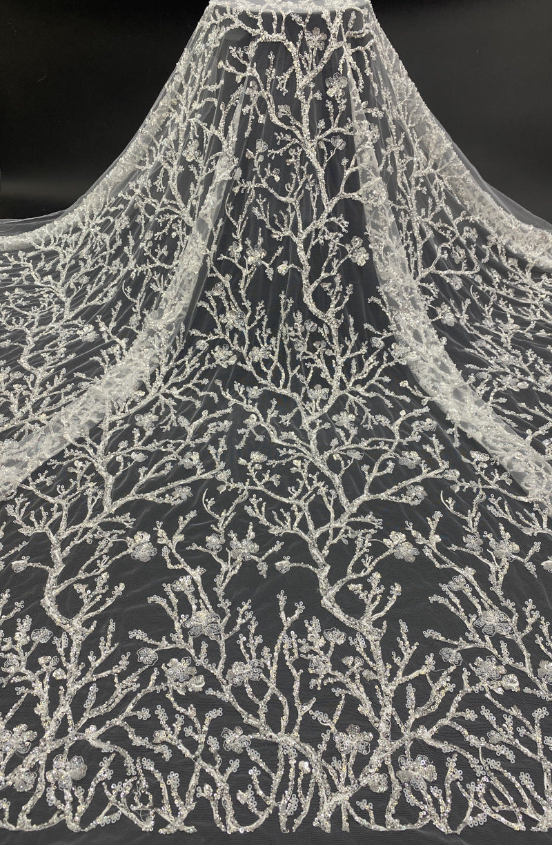 Tree Motif Foam Bead Sequin Bridal Fabric