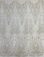 Large Floral 3/4 mm Crystal-Look Sequin & Silver-Bead Embroidered Bridal Fabric — fabric photo 2