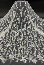 White-Core Bead & 3/4mm Sequin Bridal Fabric