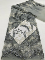 Heavy Paisley Sequin & Bugle-Bead Embroidered Bridal Fabric — fabric photo 6