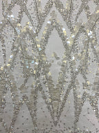 3/7 mm Sequin & Silver-Bead Embroidered Bridal Fabric – Design 18911 — fabric photo 2