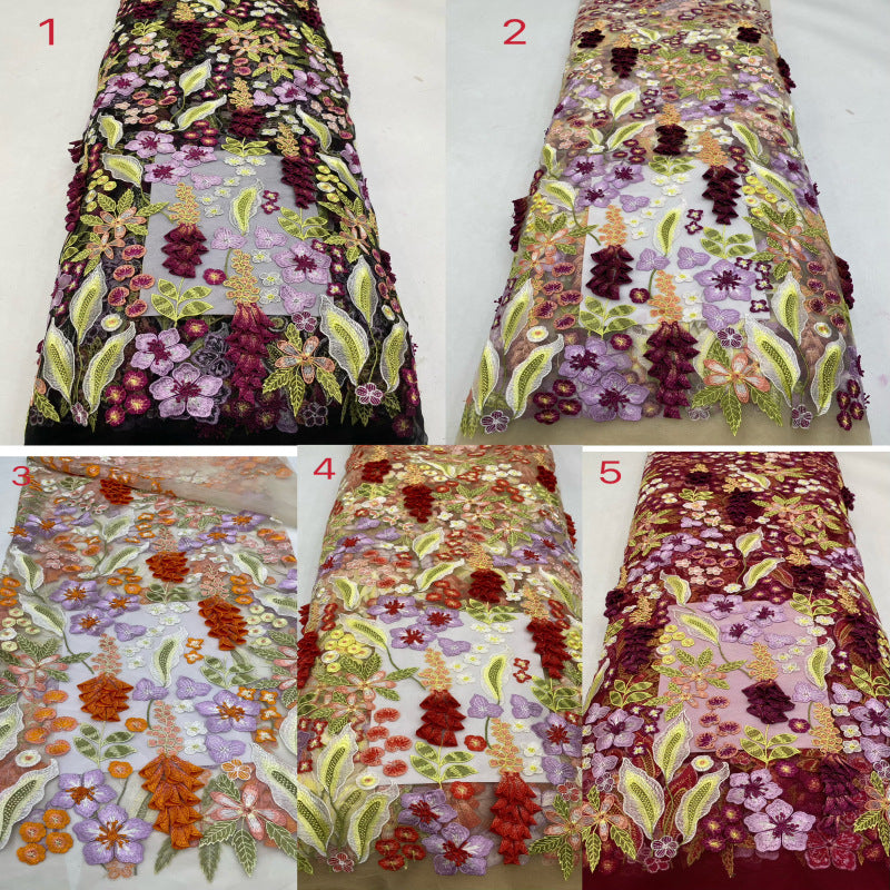 Yellow Bellflower Hand-Embroidered Fabric — fabric photo 2