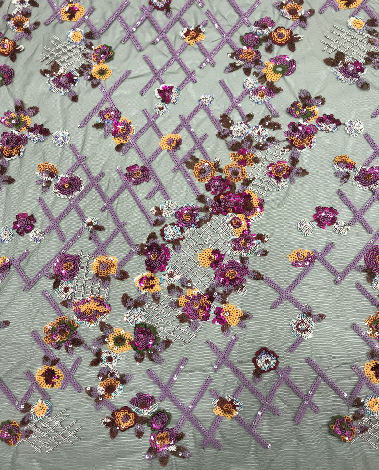 Diamond Grid Mesh with 2/3/4 mm Sequin Embroidery — fabric photo 6