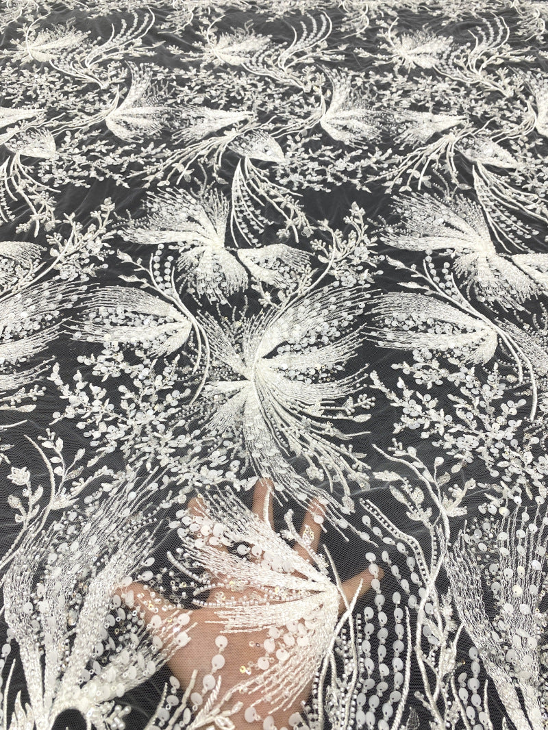 Bugle Bead & 3/7mm Sequin Embroidered Fabric — fabric photo 2