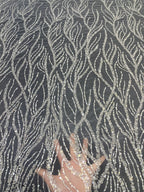 Willow Leaf Silver Bead & Crystal Sequin Fabric — fabric photo 2