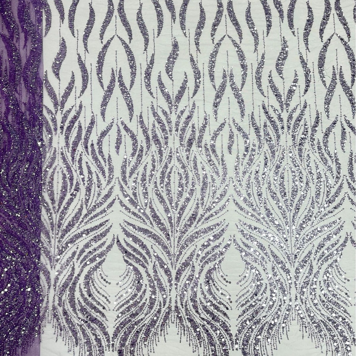 Linear Sequin Embroidered Mesh Fabric – Per Yard — fabric photo 3