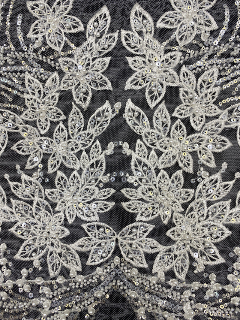 White Core & Foam Bead 3/4mm Sequin Bridal Fabric — fabric photo 3