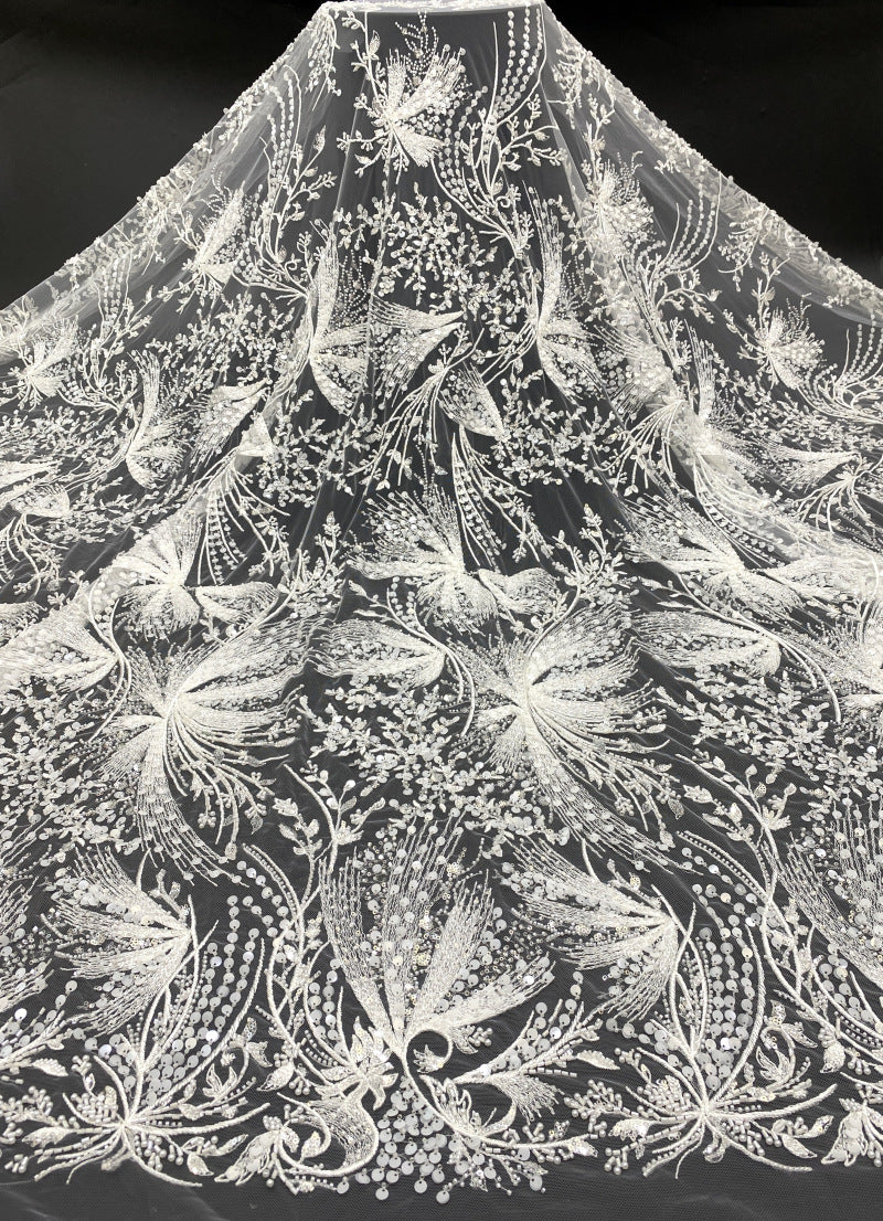 Bugle Bead & 3/7mm Sequin Embroidered Fabric — fabric photo 6