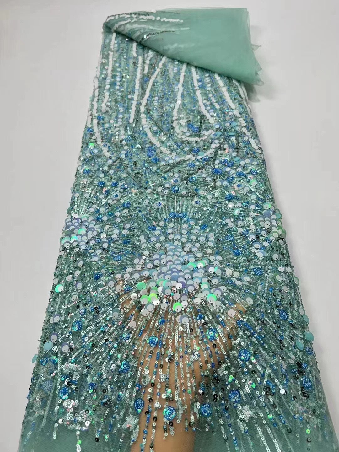 Metallic Beaded Mesh Embroidery Fabric — fabric photo 4
