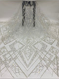 Heavy 3/5 mm Crystal-Look Sequin & Triple-Bead Embroidered Bridal Fabric – Design 99583