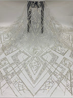 Heavy 3/5 mm Crystal-Look Sequin & Triple-Bead Embroidered Bridal Fabric – Design 99583