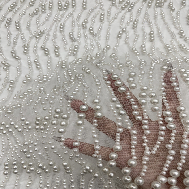 Mixed-Size Foam Bead Sequin Embroidered Bridal Fabric