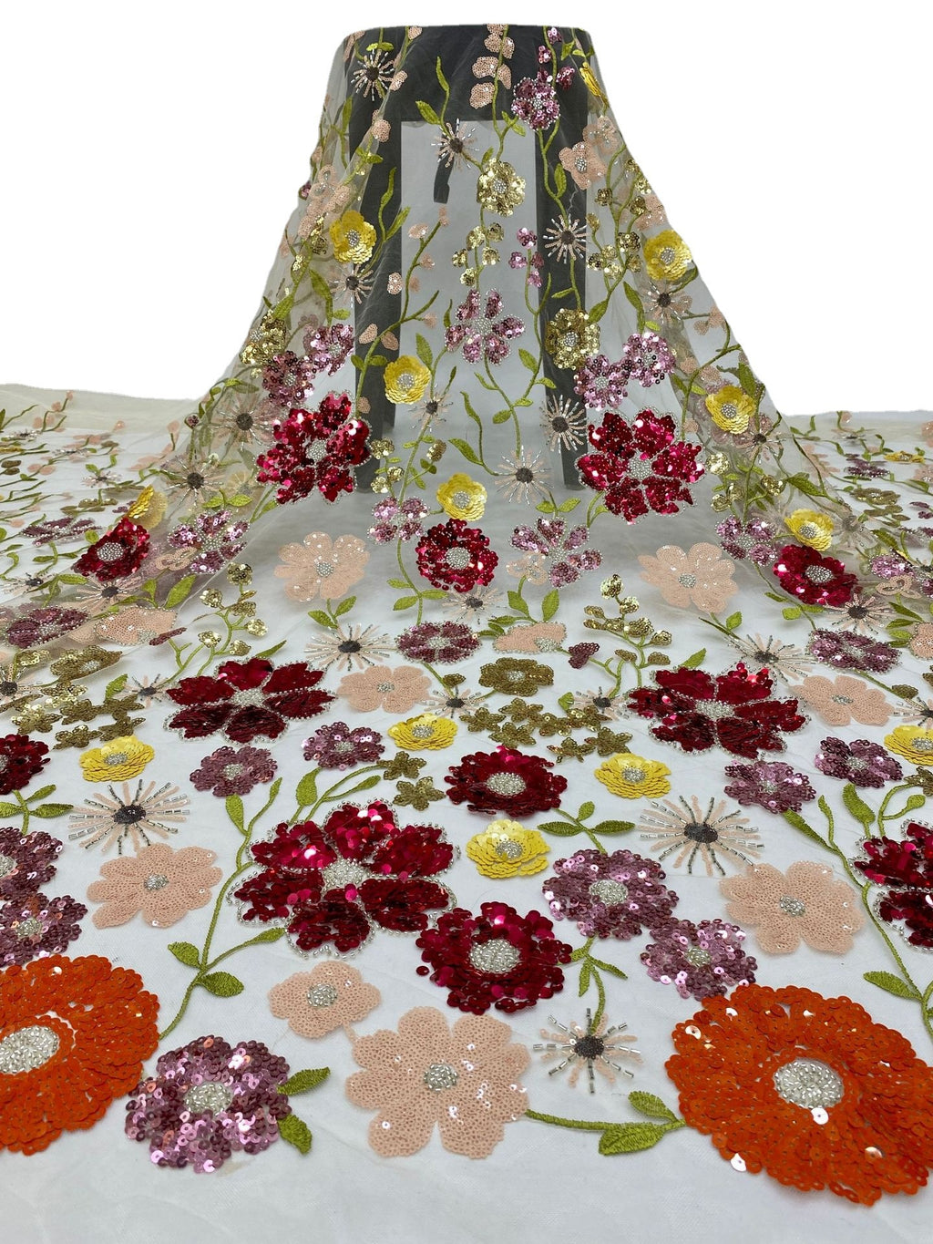 Multicolor Thread Bead & Sequin Embroidered Fabric