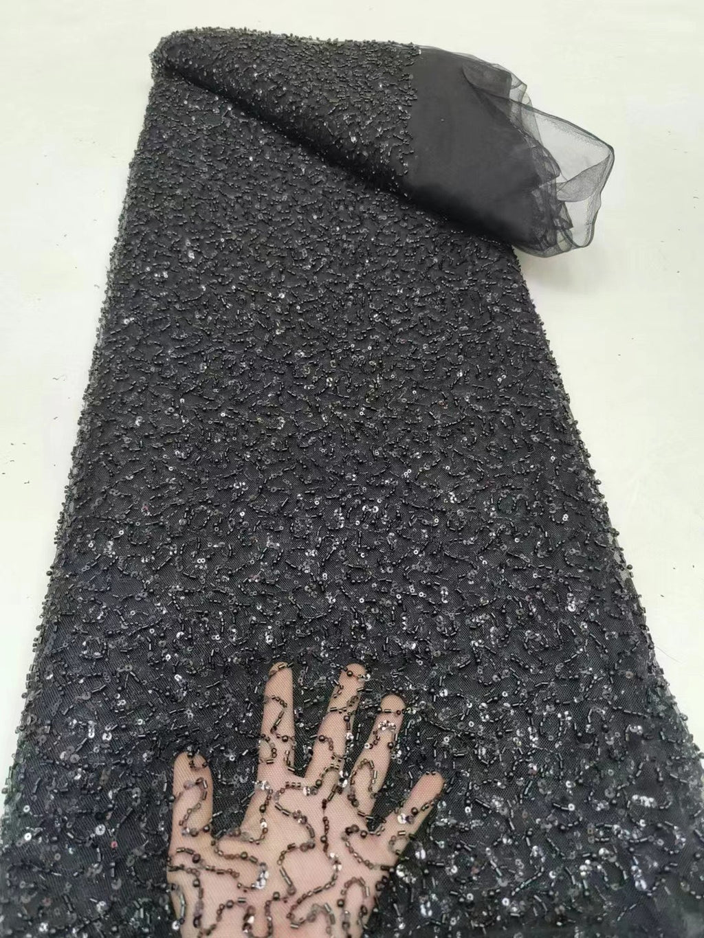 Random Mesh Bugle Bead 3/5mm Sequin Bridal Fabric — fabric photo 3