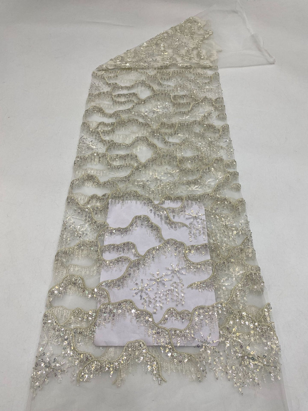 Sequin & Silver-Thread Embroidered Bridal Fabric – Design 02015 — fabric photo 6