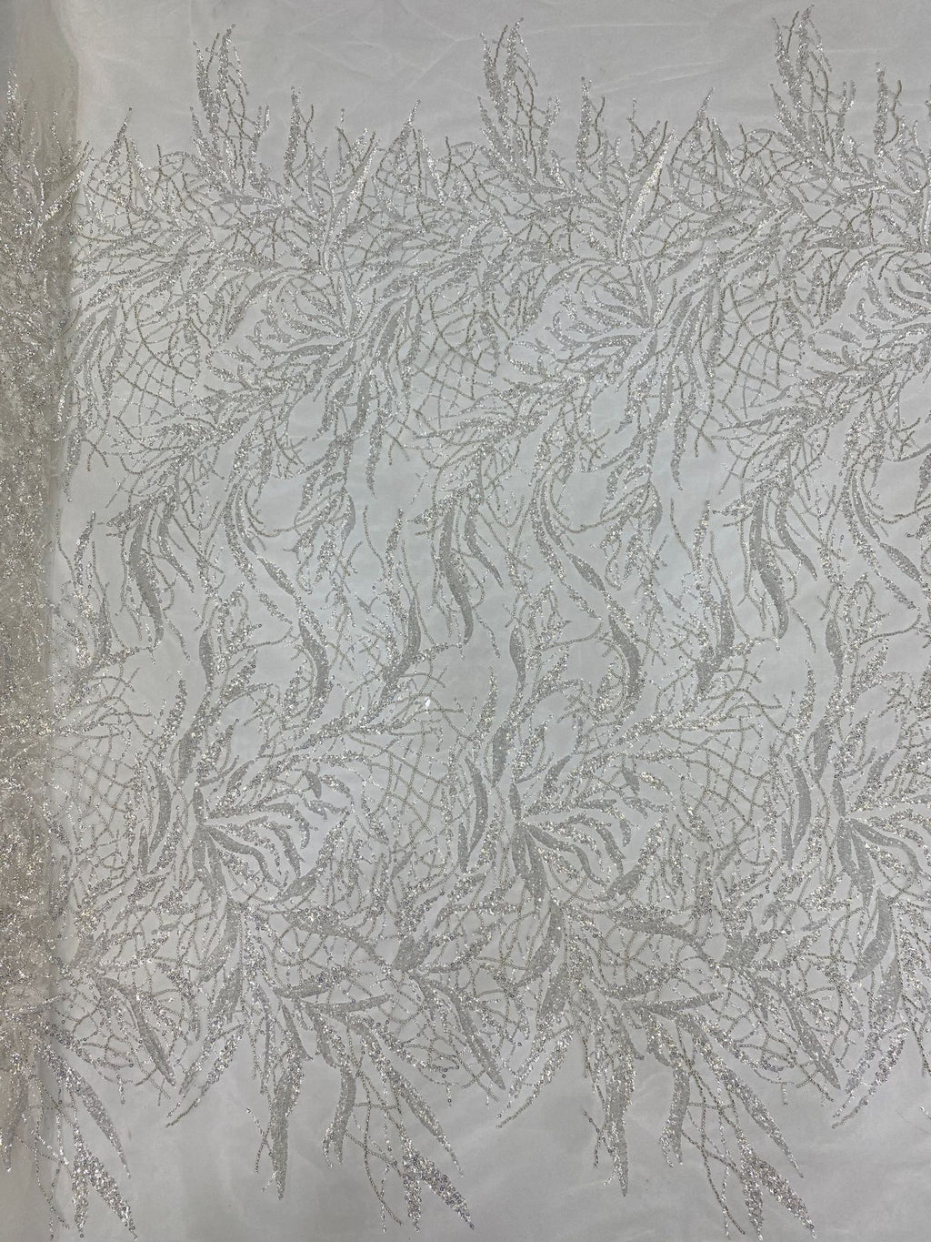 Silver Bead & Ivory 2/4 mm Sequin Embroidered Fabric — fabric photo 4