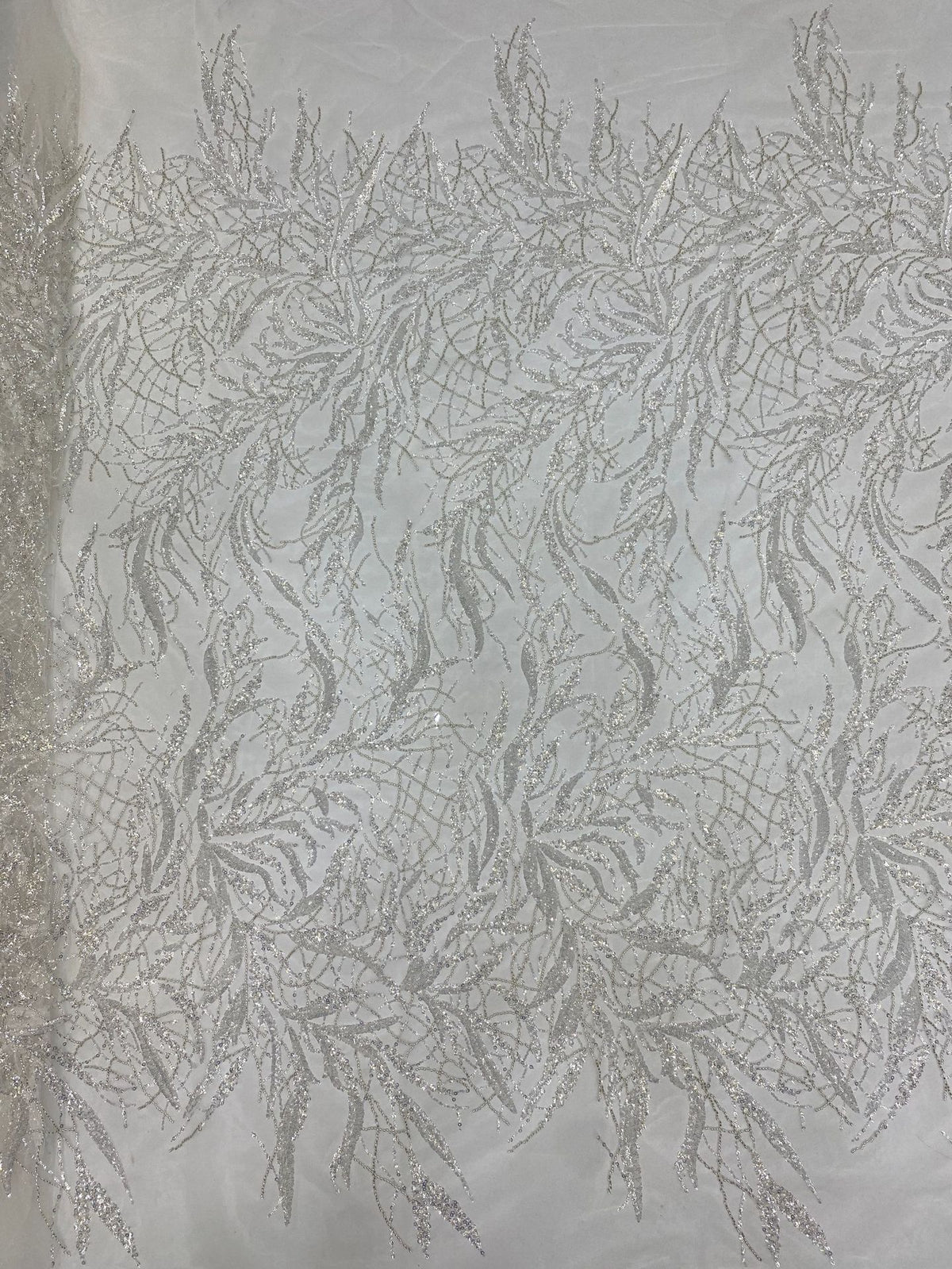 Silver Bead & Ivory 2/4 mm Sequin Embroidered Fabric — fabric photo 4