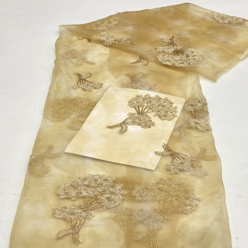 Printed Ribbon Bugle Bead Sequin Organza Fabric — fabric photo 2