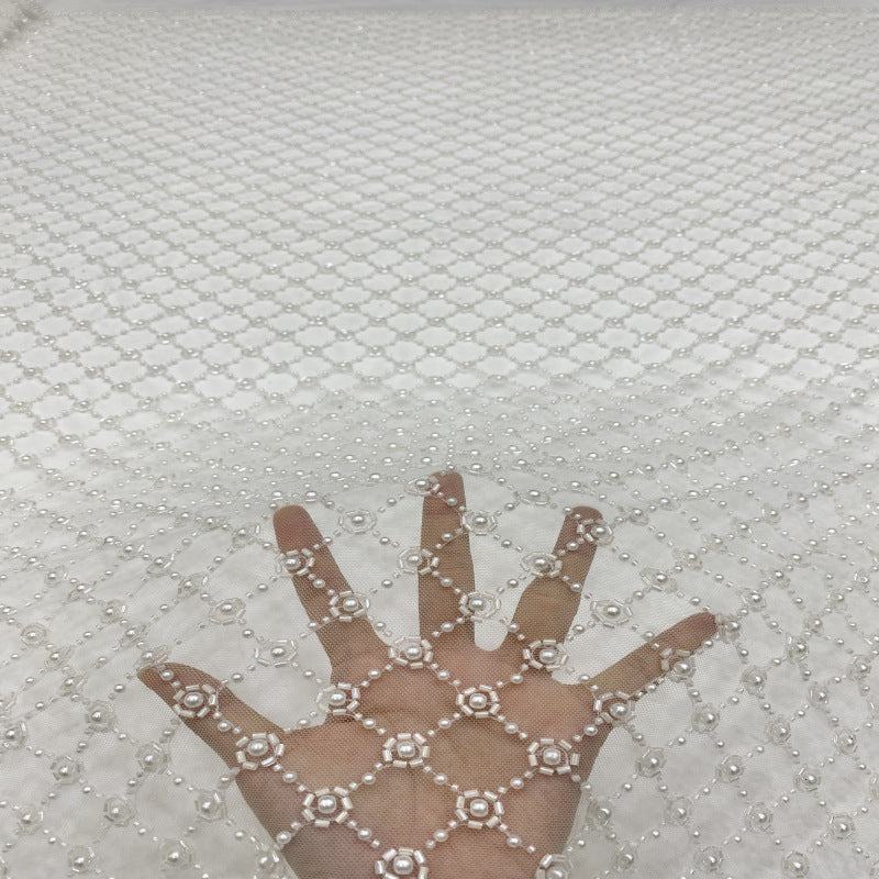 Diamond Motif Foam Bead Bridal Fabric — fabric photo 4