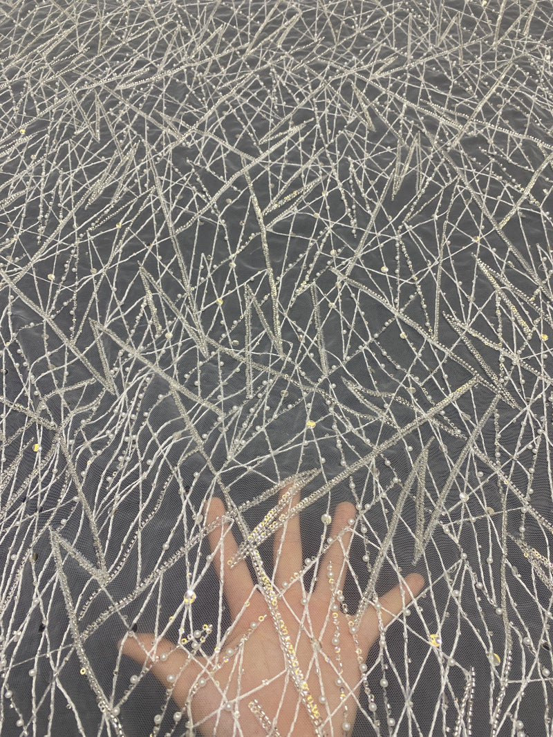 Linear Foam Bead & 3/7mm Sequin Bridal Fabric — fabric photo 2