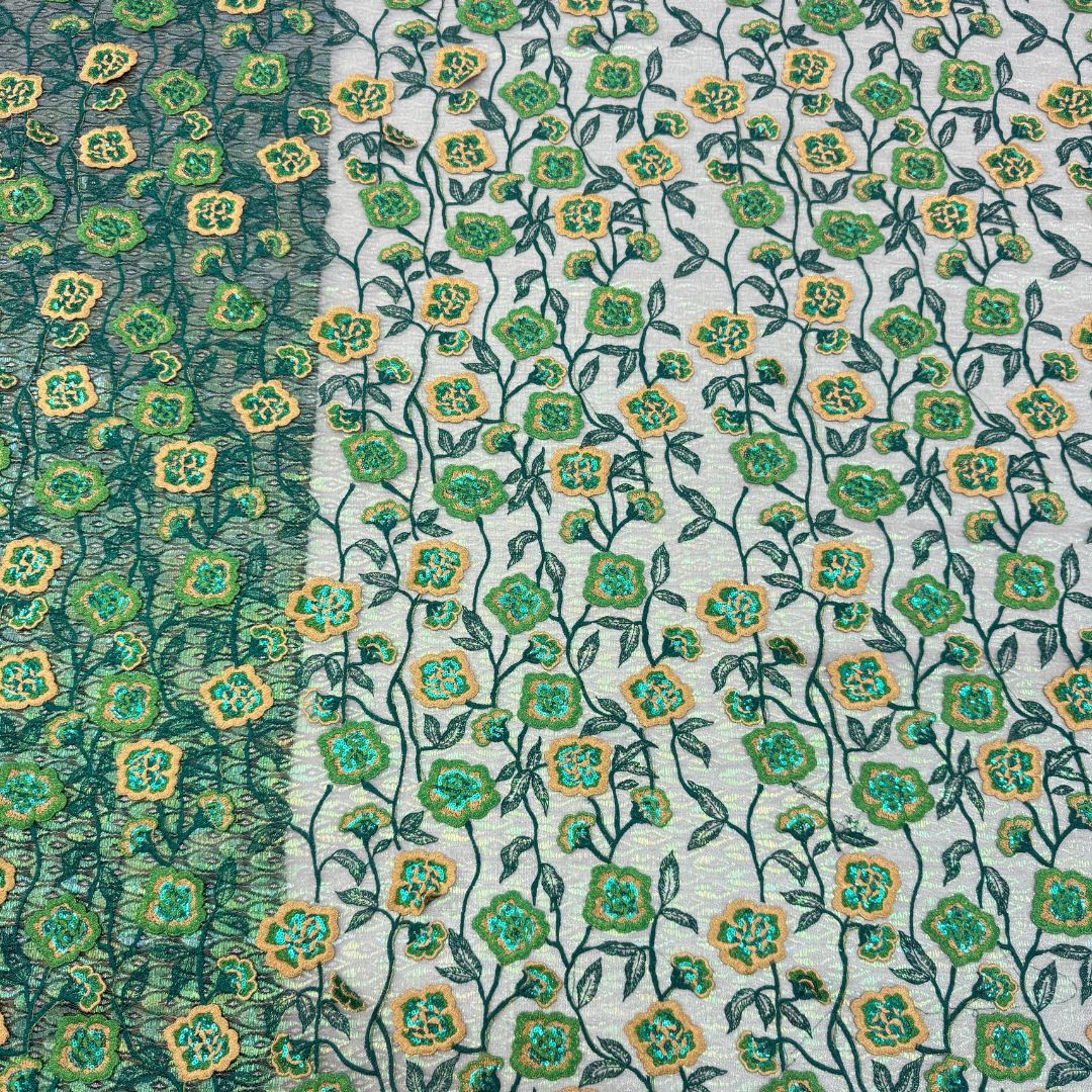 Polyester Chiffon Vine Sequin Embroidered Lace – Per Yard