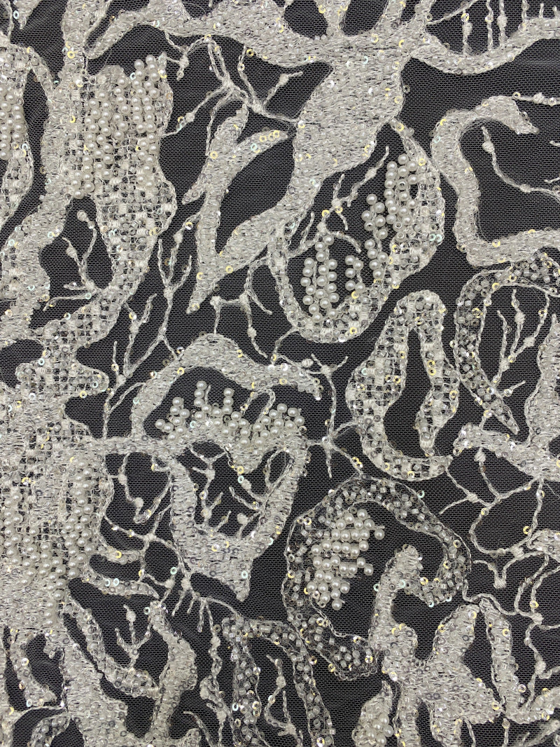 White-Core & Foam Bead Sequin Bridal Fabric — fabric photo 3