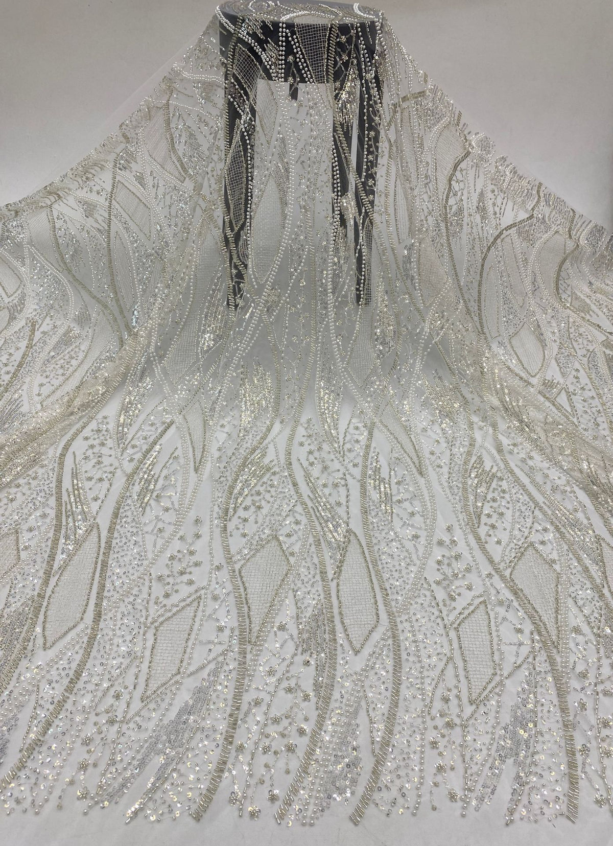 Heavy Sequin & Bugle-Bead Embroidered Bridal Fabric – Design 65919