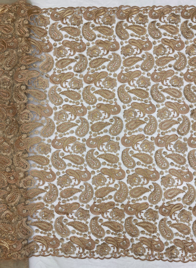 Paisley Cordwork & Gold-Thread Embroidered Bridal Fabric — fabric photo 6