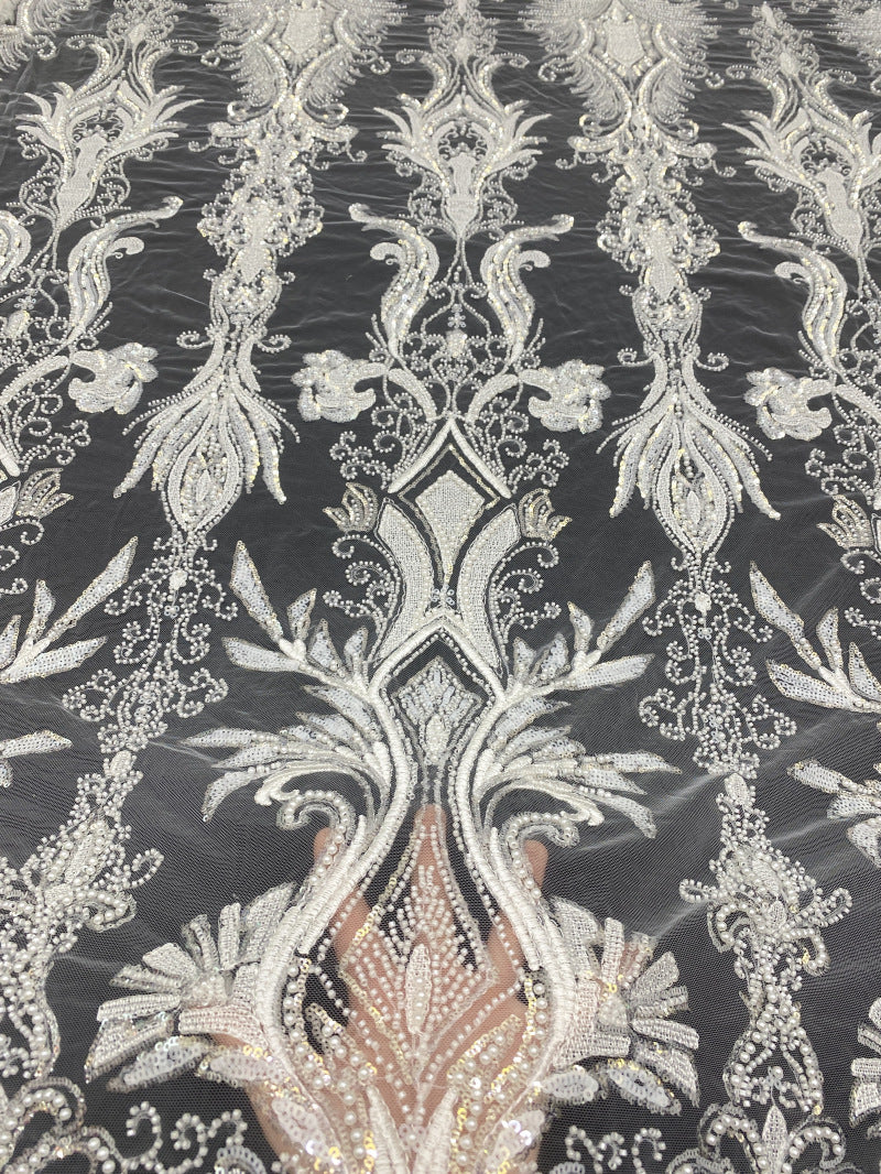 Sequin & Bubble-Bead Embroidered Bridal Fabric – Design 39935 — fabric photo 2