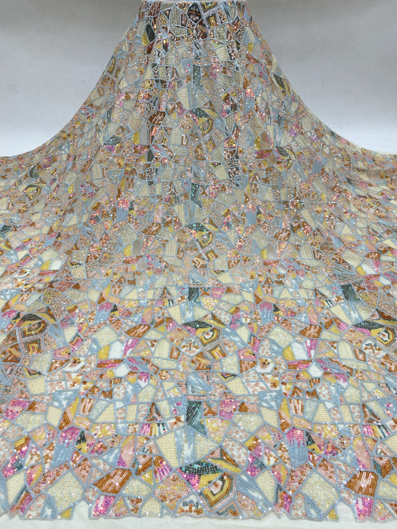 Geometric Multicolor Sequin Embroidery Fabric — fabric photo 6