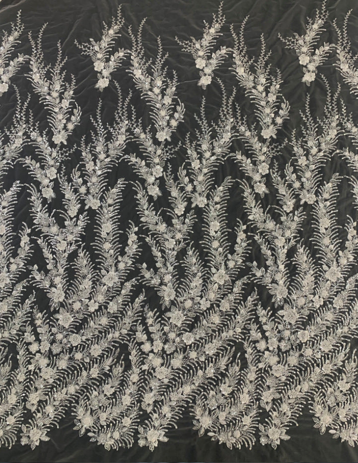 Fine 2/4 mm Crystal-Look Sequin Embroidered Bridal Fabric