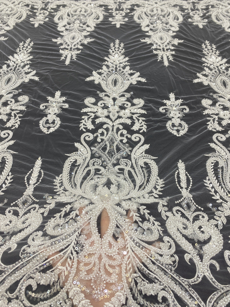 Dense Bead and 3/4mm Sequin Embroidery Fabric — fabric photo 2