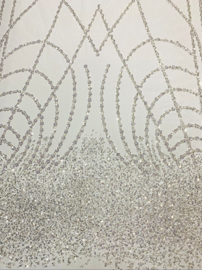 Heavy Crystal-Look Sequin & Triple-Bead Embroidered Bridal Fabric — fabric photo 3