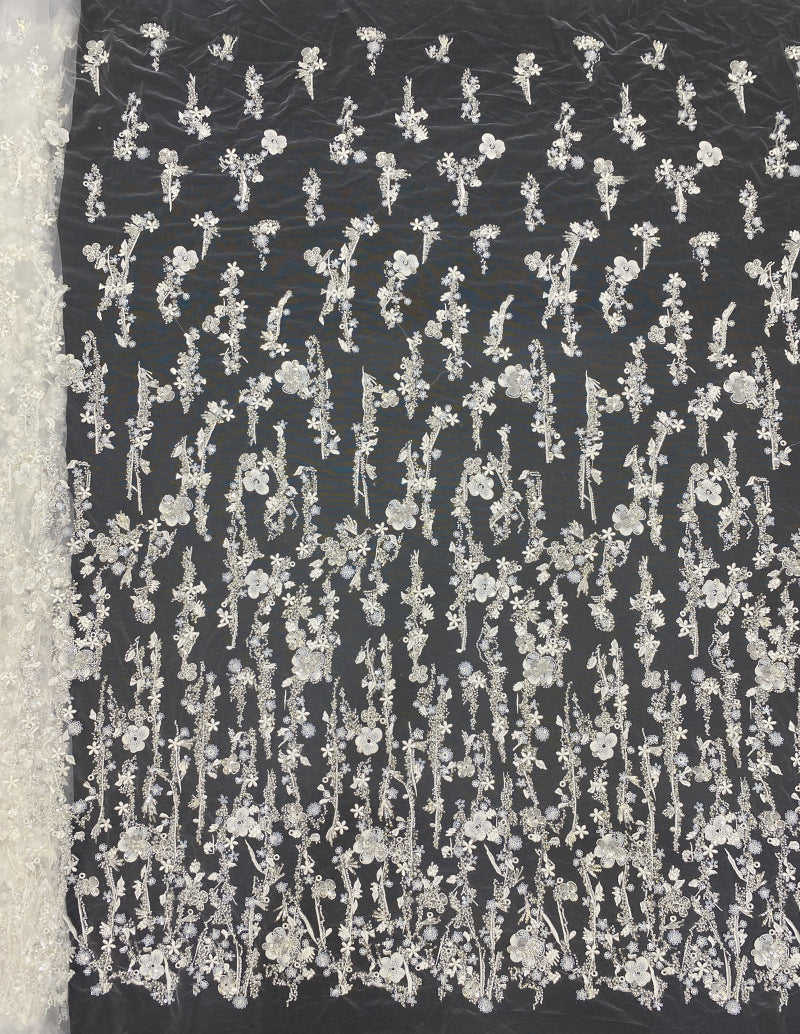 White-Core Bead & 3/4mm Sequin Bridal Fabric — fabric photo 6