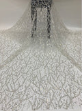 Fine 3/7 mm Crystal-Look Sequin & Silver-Bead Embroidered Bridal Fabric — fabric photo 6
