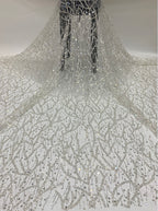 Fine 3/7 mm Crystal-Look Sequin & Silver-Bead Embroidered Bridal Fabric — fabric photo 6