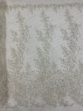 Silver Metallic Thread Beaded & Crystal Sequin Fabric — fabric photo 6