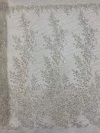 Silver Metallic Thread Beaded & Crystal Sequin Fabric — fabric photo 6