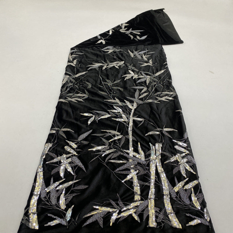 Sequin Embroidered Velvet-Base Fabric – Design 15583