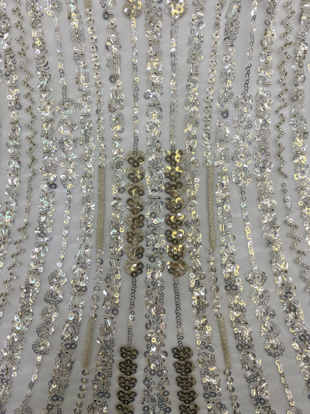 3/5 mm Crystal-Look Sequin & Silver-Bead Embroidered Bridal Fabric — fabric photo 5