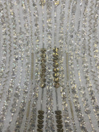 3/5 mm Crystal-Look Sequin & Silver-Bead Embroidered Bridal Fabric — fabric photo 5